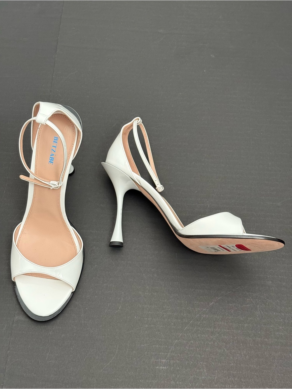 Betzabe Rita Ankle Strap White Patent  Leather Stiletto Heels Size 41